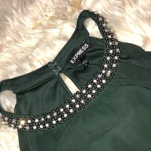 Express Olive Green Halter Blouse - Embellished